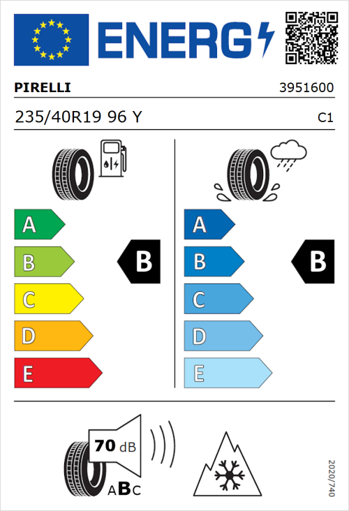 Tyre Label for Pirelli Cinturato All Season SF2 235/40R19 96Y