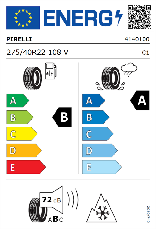 Tyre Label for Pirelli Scorpion Winter 2 275/40R22 108V