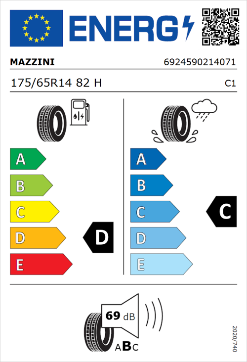 Tyre Label for Mazzini Eco 605 Plus 175/65R14 82H
